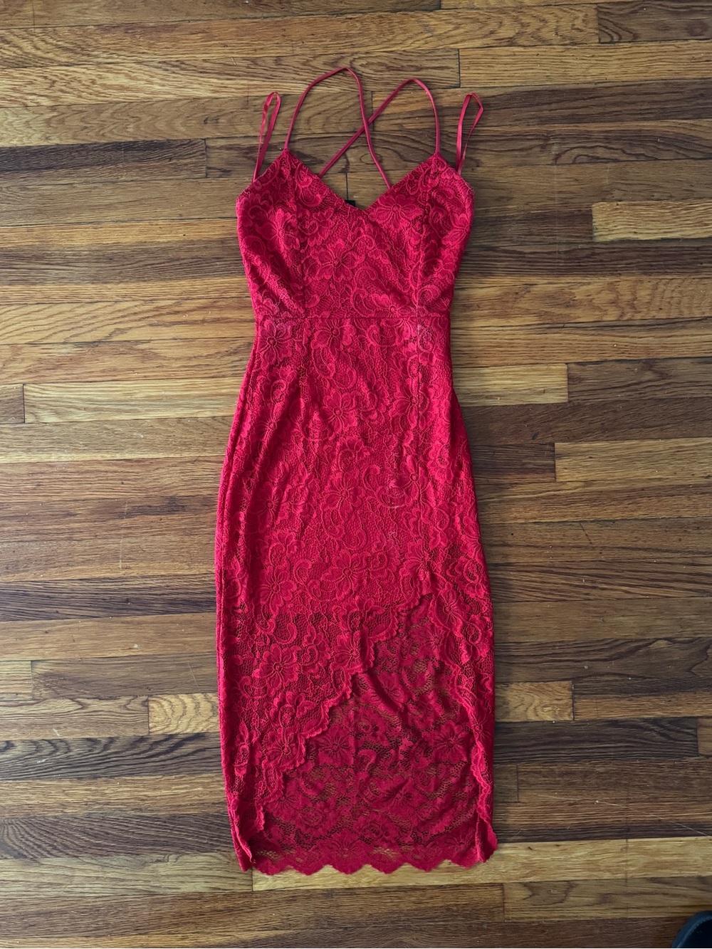 Windsor Red Lace Midi Slip Dress
